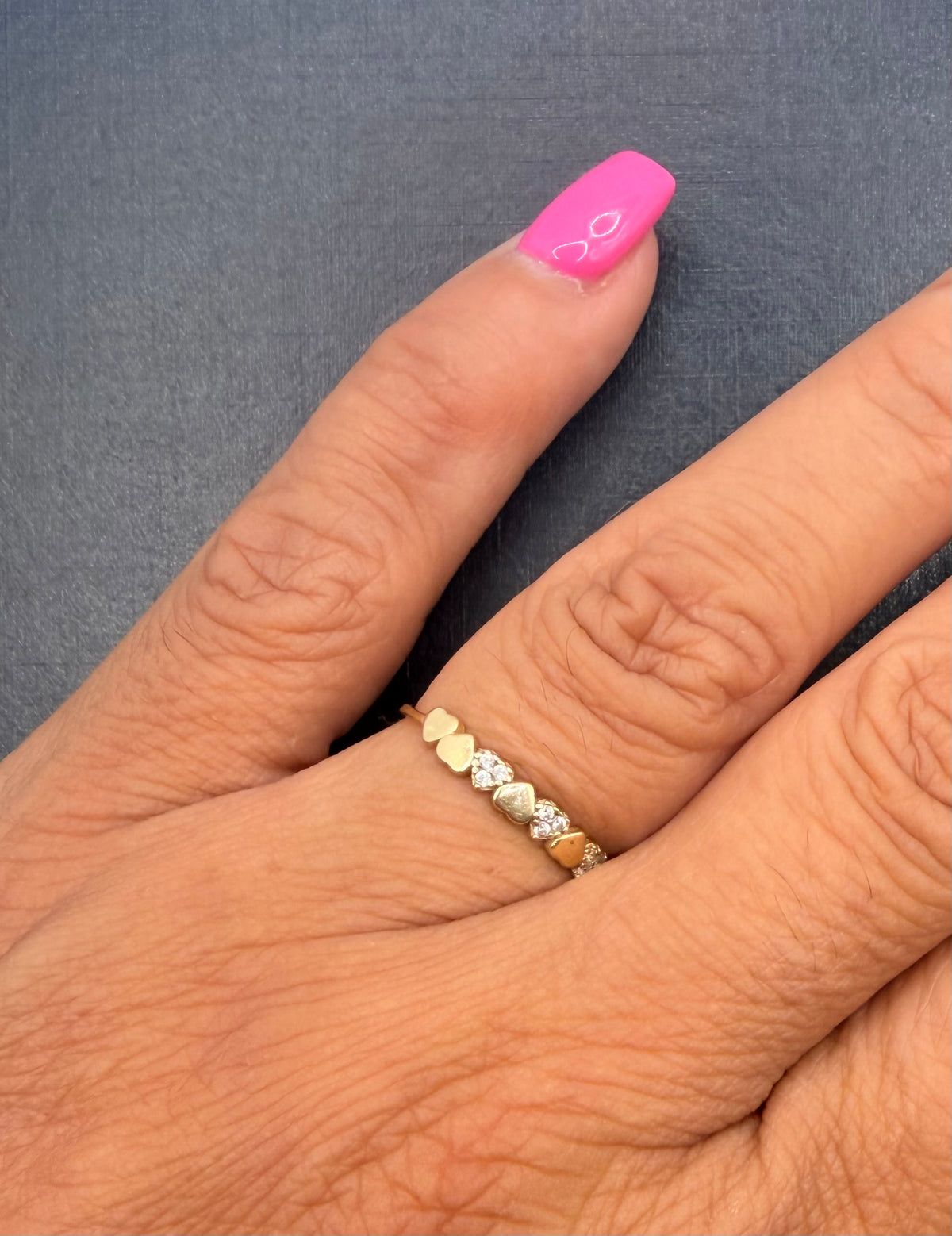 💛 Anillo Corazones Oro 14K – Talla 8 | 14K Gold Heart Ring
