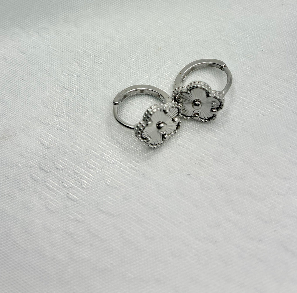Silver 925 Four-Leaf Clover Huggie Hoop Earrings | Nickel Free