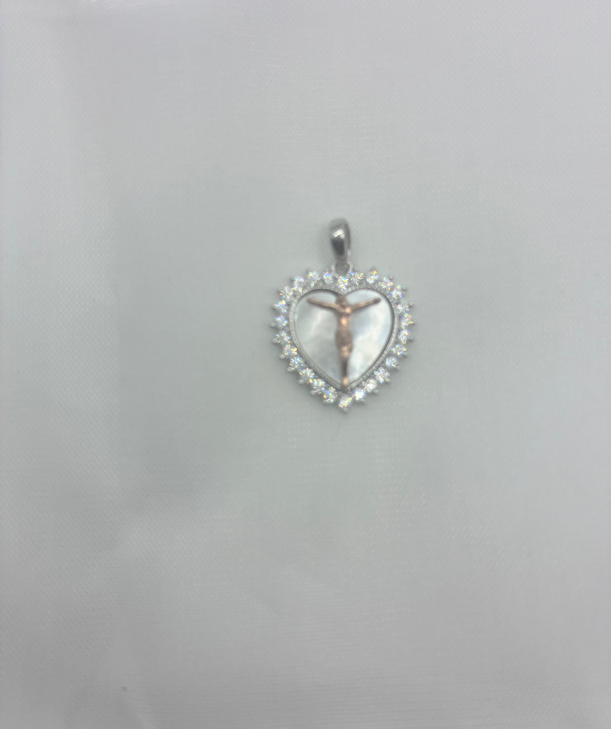 925 Silver Heart Crucifix Pendant with Clear Stones Religious Jewelry