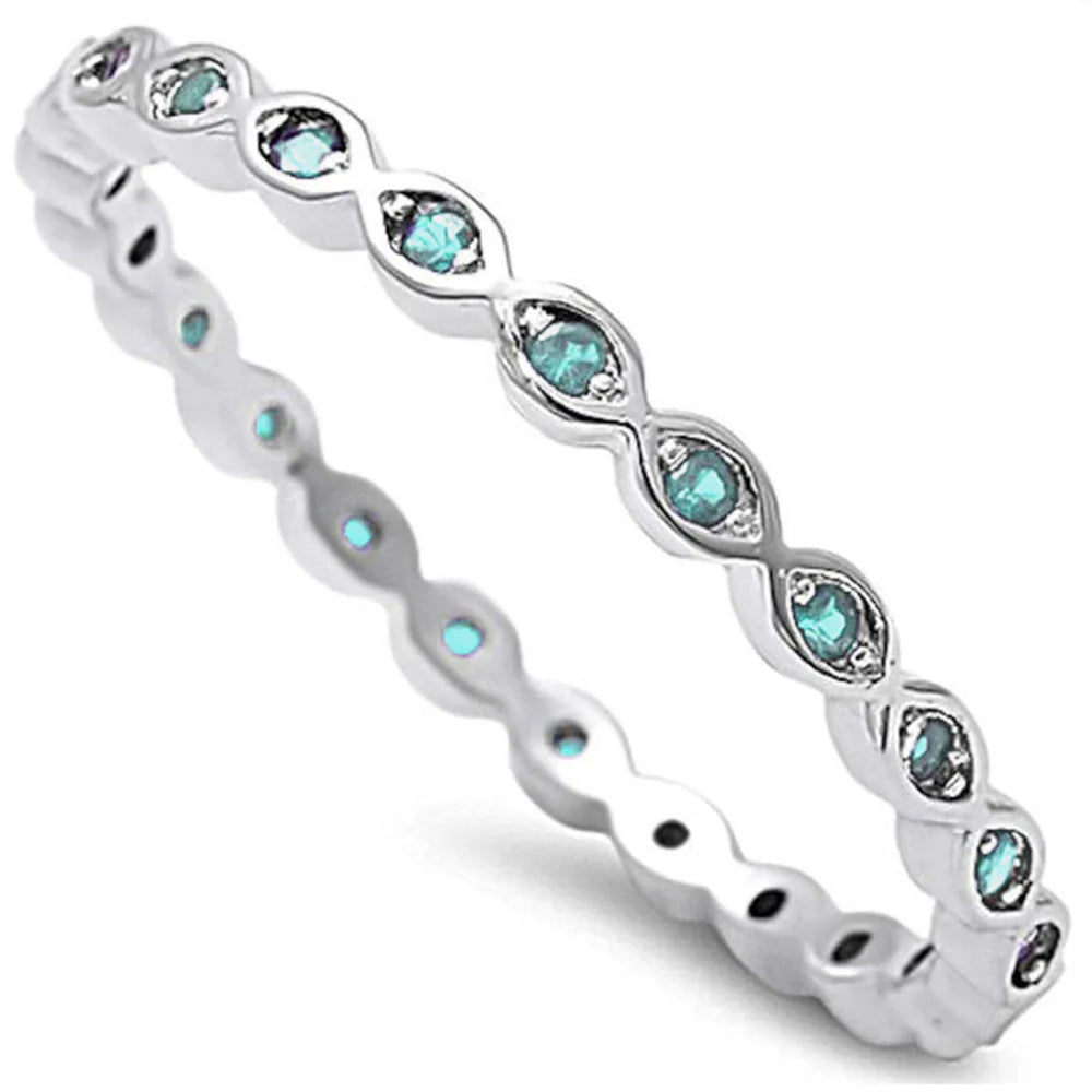Aquamarine Eternity Band .925 Sterling Silver Ring